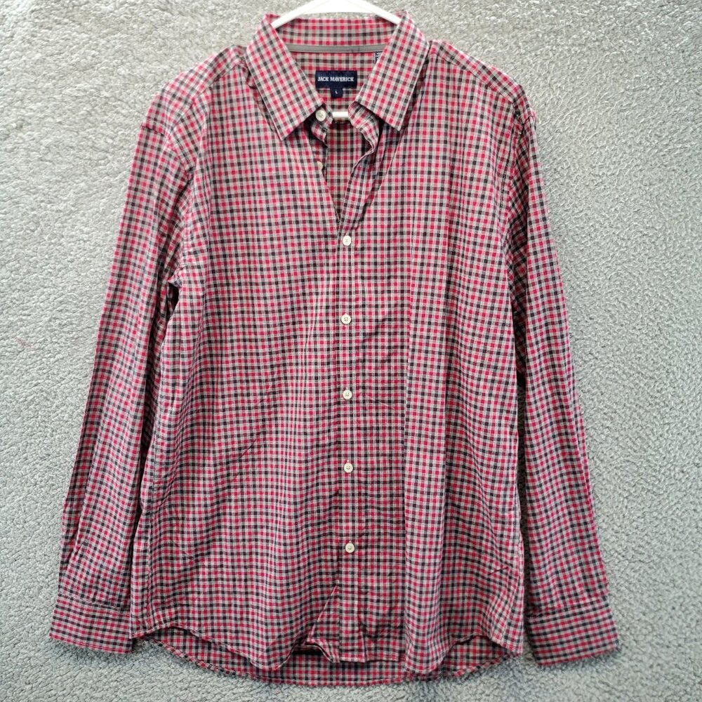 Jack Maverick Men's Button Up Long Sleeve Check Red Gray Large New‎ Without Tag